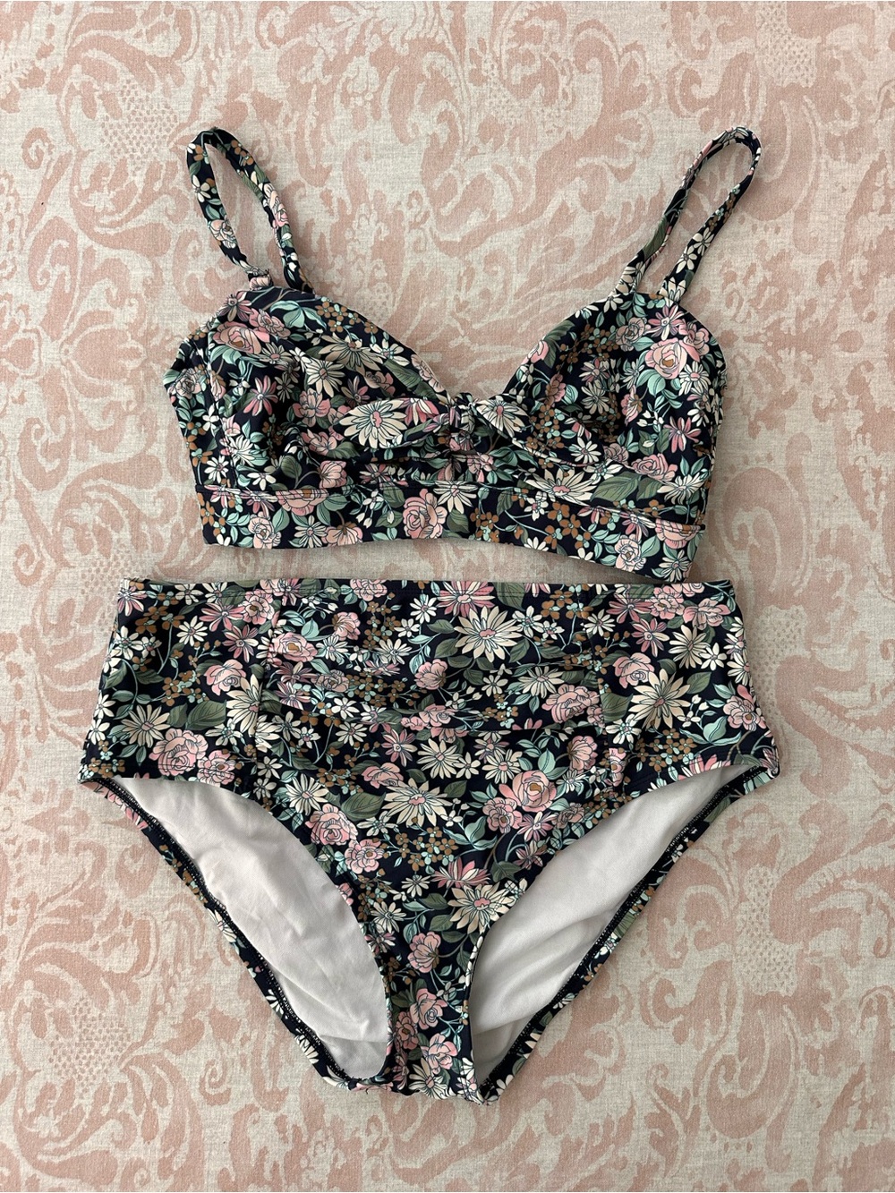 Kona Sol Floral Swim Bottoms in Navy, Pink, Green